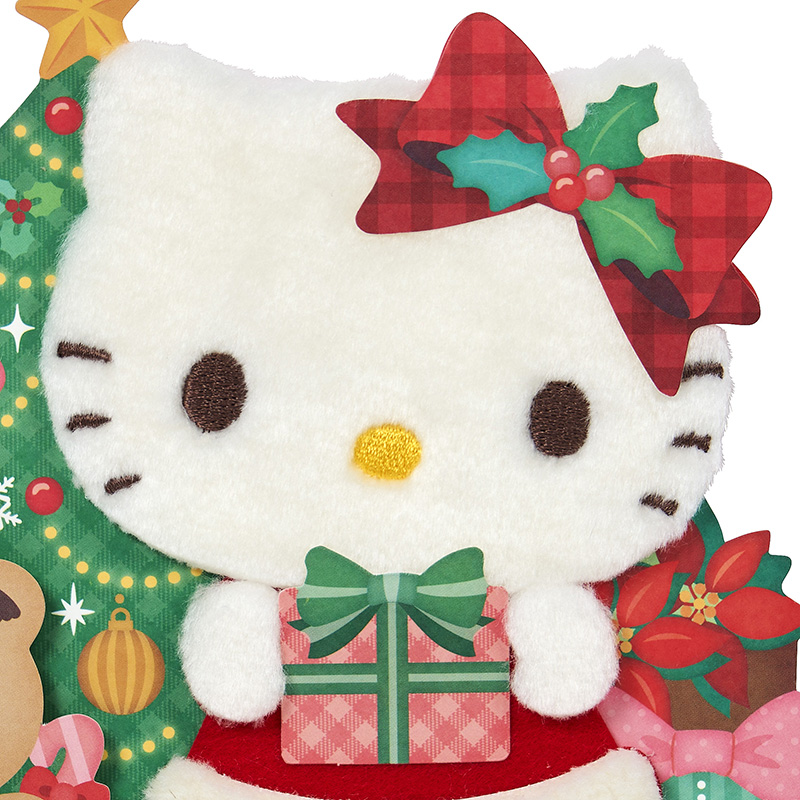 グリーティングカード クリスマス　ライト＆メロディー　ハローキティふかふかプレゼント
